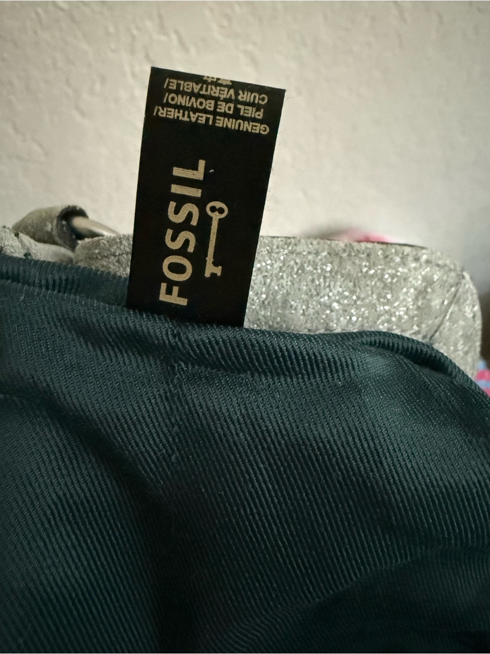 Fossil Metallic Silver Genuine Leather Studded Shoulder Bag Early 2010s - Picture 4 of 17